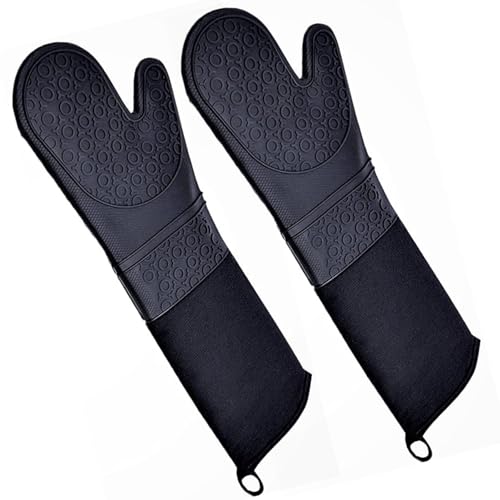 Extra Long Professional Silicone Oven Mitts with Quilted Liner, Durable Heat Resistant Oven Gloves, Heat Resistant Oven Gloves,2pcs