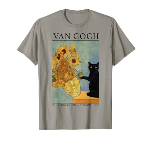 Van Gogh Black Cat With Sunflowers Funny Cat T-Shirt