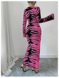 MakeMeChic Women's Leopard Print Sweater Dress Bell Sleeve Lace Up Bodycon Maxi Dresses Hot Pink Medium