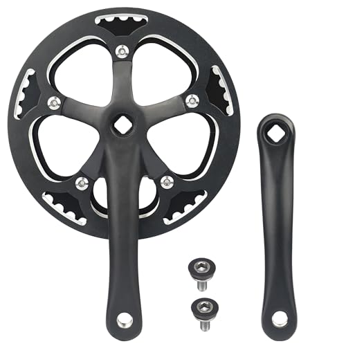 WEEROCK E-Bike/Bicycle Crankset 1 PSC 48T Steel Charing, Alumininum Alloy Single Cover and 170mm Arm Crank Set, Compatible with Single Speed Bicycle and 6/7/8/9 Speeds Bicycles, MTB, Road Bike, Black