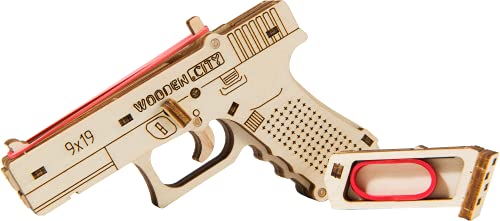 WOODEN.CITY - Rubber Band Model Wooden Pistol - Wooden Gun Puzzle The Guardian GLK-19 - Wooden Rubber Band Gun Puzzles for Adults - Elastic Precision Rubber Band Gun - DIY Rubber Band Gun