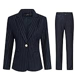 YYNUDA Women's Casual Striped 2 Piece Office Work Business Suit Set Blazer and Pant Blue