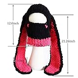 XKCL Bunny Ears Hat - Funny Knit Plush Hat with Long Fluffy Ears for Cosplay Party (Black Rose Red)