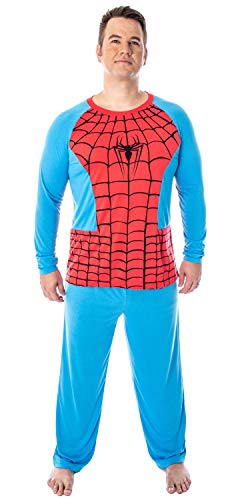 Marvel Men's Spiderman Classic Superhero Costume Raglan Shirt And Pants 2 Piece Pajama Set (XL)