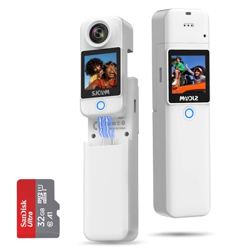 SJCAM C300 POV Pocket Camera 4K,7H Power, 6-Axis Stabilization Action Camera,Dual-Touch Screen Body Camera,30M Waterproof Body Cam for Vlogging and Live Streaming,with Helmet Mount Kits,White,Gifts