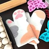 Silicone Oven Mitts Heat Resistant (One Pair) Cute Oven Mitts Pot Holders for Kitchen Oven Gloves Silicon Oven Mitts Pair Cat Oven Mitts for Baking