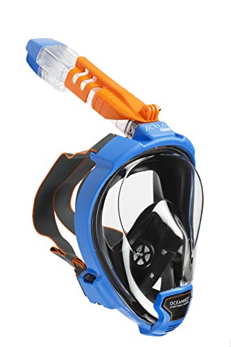 OCEAN REEF - Aria QR + Quick Release Snorkeling Mask - Full Face Snorkeling Mask - 180 Degree Underwater Vision - 5 Colors and 3 Sizes - Blue Color - Size L/XL