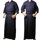 Japanese Kendo Uniform Set Aikido Samurai Hakama Martial Arts Clothing Suit (Height 175cm) Navy Blue