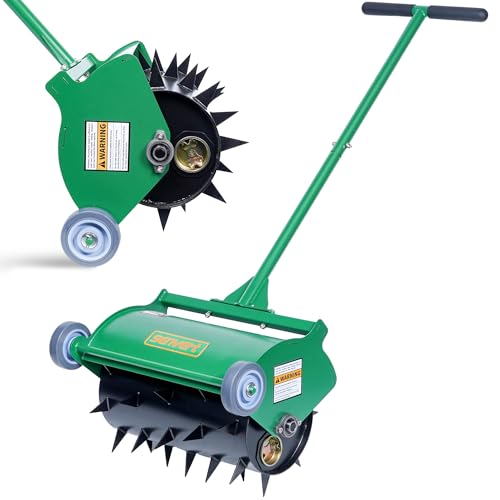 SENVERT Rolling Lawn Aerator, Heavy Duty Push Spike Aeration Tool Up to 55 lbs, Manual Rotary Grass Aerator for Garden and Yard Use