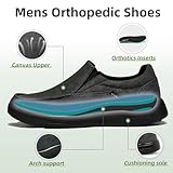 OrthoComfoot Men's Orthopedic Walking Shoes for Flat Feet, Plantar Fasciitis Canvas Loafer Shoes with Arch Support, Lightweight Outdoor Sneakers Black Size 12