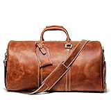 Leathfocus Leather Travel Duffel Bag, Mens Classic Gift Leather Weekend Bag Overnight Full Grain Retro Sport Gym Carry on Luggage YKK Zipper (Brown)