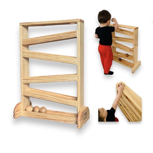 Peak and Rainbow Wooden Montessori Ball Ramp Toy For Toddlers 1 Years Old and Up - Baby Ball Drop Track - Ball Tower Slide - First Birthday Gift - Handmade - Includes 3 Wooden Balls