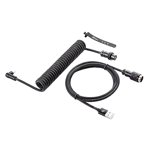 GUNMJO Pro Custom Coiled USB C Cable for Gaming Keyboard, Metal Aviator Mechanical Keyboard Cable with Type C Angled, 1.5M USB-C to USB-A, Carbon Black Color