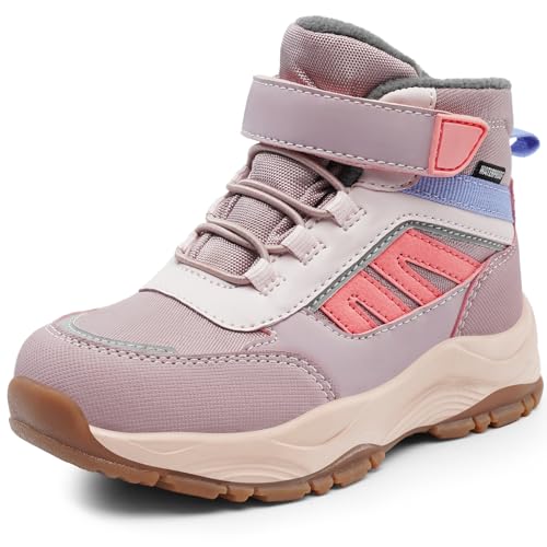 Harvest Land Kids Hiking Boots Waterproof Winter Snow Shoes Mid Ankle Boots For Outdoor Trekking Walking Non-Slip Lightweight Pink 3.5 Big Kid