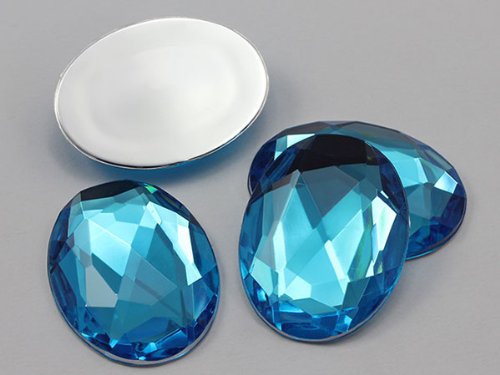 40x30mm Blue Aqua A21 Large Flat Back Oval Acrylic Rhinestones Cosplay Costume Gems Plastic Jewels Embelishments DIY Crafts Gemstones - 4 Pieces