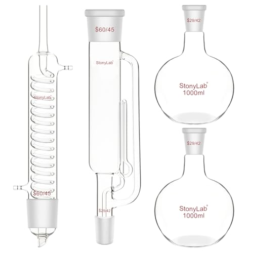 stonylab Soxhlet Extraction Kit with Borosilicate Glass 60/45 Soxhlet Extractor, Graham Condenser and Two 1000 ml 29/42 Flat Bottom Flasks for Lab Use