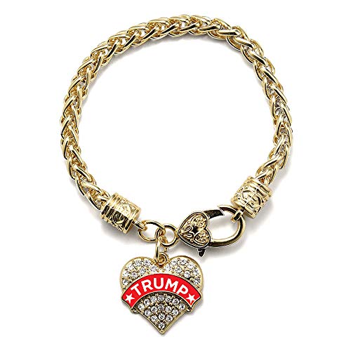Inspired Silver - Trump Supporter - Gold Braided Bracelet for Women - Pave Heart Charm Bracelet Jewelry Gift with Cubic Zirconia - Women's Charm Bracelet with Lobster Claw Clasp