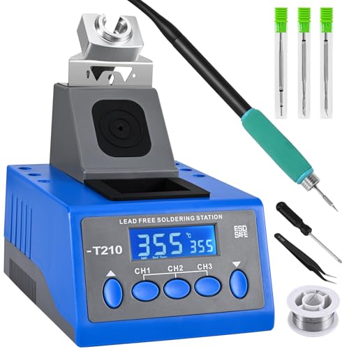 Soiiw Precision Soldering Iron Station Kit 85W 110-220V Digital Display,C210 Soldering Tip Cartridge Compatible,3 Memory Channels,Auto Shutdown,Rapid Heating for Electronics,Smd (T210)