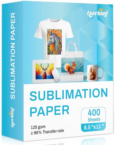 Lzerking Sublimation Paper 8.5x11 Inch 125gsm 400 Sheets, Heat Transfer Paper for Inkjet Printers - Ideal for Various Coatings, DIY Projects, T-Shirts, Phone Cases, Mugs