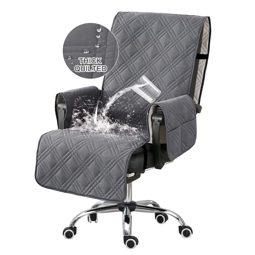 Turquoize Waterproof Office Chair Cover with Armrest Covers Gray Computer Desk Chair Cover Protector with Arms Soft Durable Office Chair Seat Slipcover with Anti-Slip Buckle for Home Office, Gray