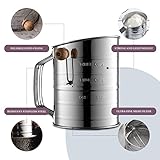 Bellemain 3 Cup Flour Sifter for Baking Fine Mesh Rotary Hand Crank with Loop Agitator for Quick Sifting, Flour Sifter Stainlees Steel