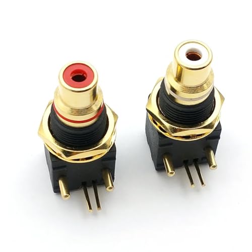 Wiring Connecting Terminals - 2Pcs Copper Gold Plated for RCA Terminal Female Jack PCB Socket Connector Audio Terminal Plug 90 Degree Soldering Red & White - (Color: 1red 1white)