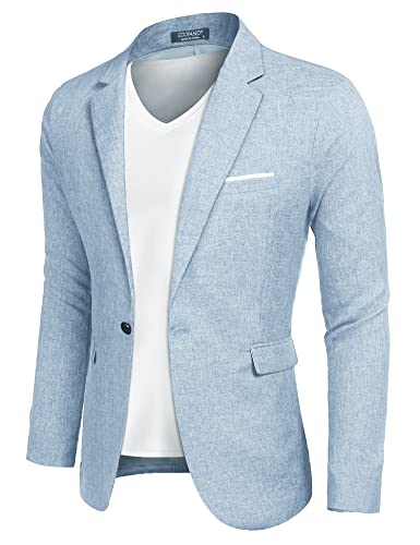 COOFANDY Business Summer Jackets for Men Lightweight Casual Suit Blazer Jackets Sports Coats One Button (Light Blue XL)