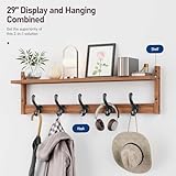 Tatub 29'' Coat Rack Wall Mount with Shelf, Wood Wall Hooks with Storage, Entryway Shelf with 5 Hangers for Bathroom, Living Room, Bedroom, Rustic Brown