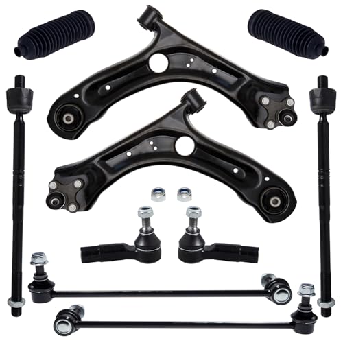 TUCAREST 10Pc Suspension Kit Fit For 2012-2019 Vw Beetle, 2012-22 Passat, 2 Front Lower Control Arm w/Ball joint + 4 Outer Inner Tie Rod + 2 Sway Bar [# 522-837 522-838 K8047 EV800899 ES80666 ES80667]