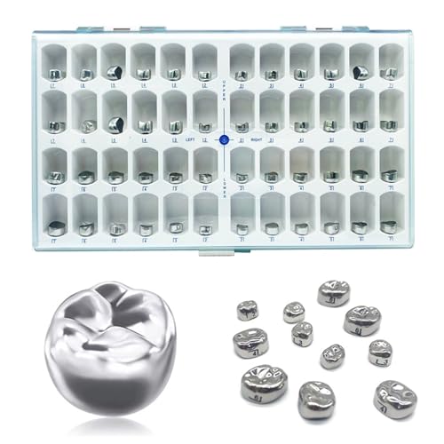 LA MIERE 48Pcs Dental Kids Crown Primary Molar Pedo Crowns Stainless Steel 48 Sizes/Box