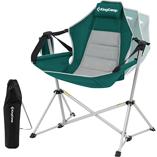 KingCamp Aluminum Alloy Durable Hammock Swing Chair,Foldable Portable Rocking Camping Chair with Headrest Adjustable Back,Outdoor Camp Chairs for Travel Sport Games Concert Garden