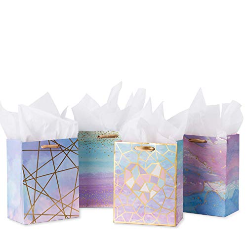 Loveinside Medium Size Gift Bags-Colorful Marble Pattern Gift Bag with Tissue Paper for Shopping,Parties,Wedding, Baby Shower, Craft-4 Pack-10" X 5" X 13"