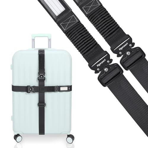 Vigorport Luggage Straps for Suitcases 2 Pack, Heavy Duty Metal Buckle Luggage Belt Strap, TSA Approved Suitcase Belt, Stretchable Travel Strap for Luggage