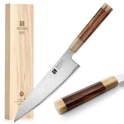 XINZUO 8 Inches Japanese ZDP-189 Steel Chef Knife,Ultra Sharp Knife for Professional Chef,High Carbon 67 HRC,Ergonomic Octagonal Handle with Desert Ironwood