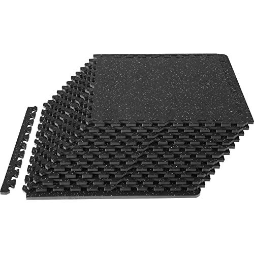 VEVOR 0.56Inch 48sq.ft 12 Tiles Gym Flooring for Home Gym, Rubber Top with High Density EVA Foam,25 x 25In Gym Floor Exercise Equipment Mats, Interlocking Gym Mats, Puzzle Workout Mats, Black & Grey