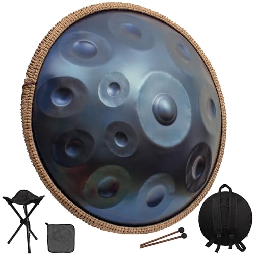 LOMUTY Handpan Drum 22 Inch for Adults,D Minor Kurd 14 Notes - 440Hz Professional Hand Pan for Meditation, Music Therapy & Live Performances (Blue)