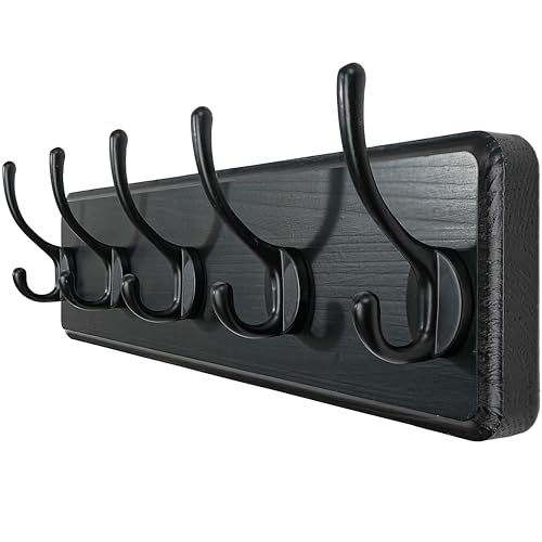 WEBI Coat Rack Wall Mount,Coat Hanger Wall,16" Hole to Hole,Coat Hooks Wall Mounted,Hook Rack,5 Hooks for Hanging Coats,Hats,Jacket,Clothes,Entryway,Black