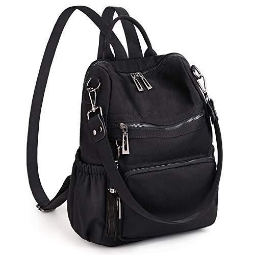 UTO Women Backpack Purse Nylon Fabric Ladies Fashion Designer Rucksack Convertible Travel Shoulder Bag with Tassel Black
