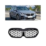 Front Kidney Bumper Grille Diamond Racing Grills Compatible For BMW X1 F48 LCI 2020 2021 2022 Gloss Black Car Accessories(Black)