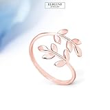 ELBLUVF Stainless Steel 18k Rose Gold Plated Leaves Leaf Laurel Adjustable Branch Ring Jewelry for Women