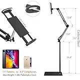 Tablet Floor Stand, Overhead Bed Phone Stand Angle Height Adjustable Holder, Universal Floor Stand Compatible with iPhone iPad Pro Air Mini, Samsung Tab, Kindle, E-Readers…