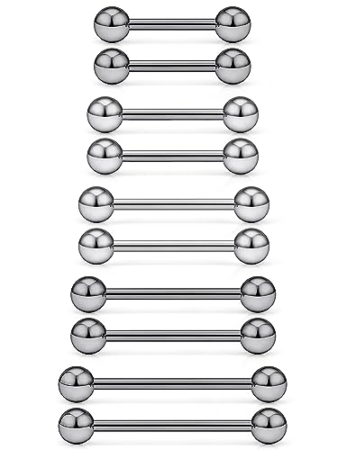 Ocptiy 14G G23 Titanium Nipple Piercing Jewelry Tongue Rings for Women Hypaollergenic Long Nipple Tongue Ring Short Barbells Bar Implant Medical Nipple Piercings Jewelry Men 12mm 14mm 16mm 19mm 22mm