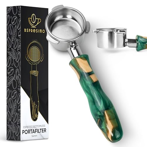 Bspresimo 54mm Bottomless Portafilter Modern Handle – Includes Stainless Steel Naked Basket – Fits Breville Barista Express & 54mm Breville Espresso Machines - Espresso Machine Accessories – Green