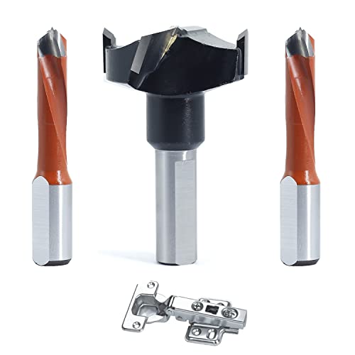 Akylin 3 Pcs 10mm Shank Hinge Boring Set, Solid Carbide Tipped, 35mm Diameter Hole for Hinge and Screw,57mm Total Length, Matched Replacement Bits for Hinge Boring Machine