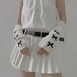 Fishjhan Cute Y2K Bow Arm Warmers Kawaii Half Finger Adorable Accesspties for Teen Girl Glove Gyaru Harajuku Arm Sleeve (White-Black)