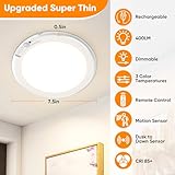 Rechargeable Motion Sensor Ceiling Light with Remote, Battery Operated Ceiling Light No Wiring, Wireless LED Ceiling Light, 3 Colors Dimmable Indoor Overhead Lamp for Closet Shower Pantry Shed Hallway