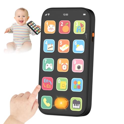 Bilingual Baby Phone with Sounds and Light, English/Spanish, Fun Early Learning Kids Smart Phone Toy for 6-12 Months, Gift for 1 Year Old Boys Girls Toddler Infant, Black