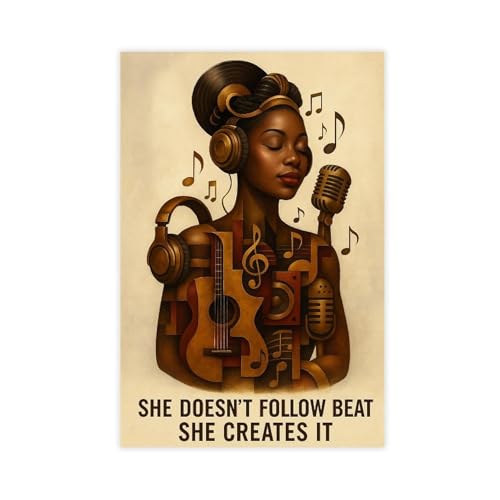 KKAIO The Muse of Voice, A Cubist Ode to Music, Soul And Female Power Canvas Poster Wall Art Decor Print Picture Paintings for Living Room Bedroom Decoration Unframe-style24x36inch(60x90cm)