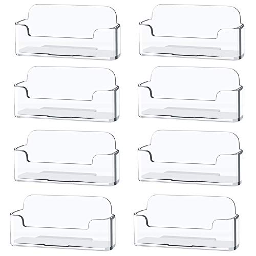 8 Pack Plastic Business Card Holder - Clear Business Card Case for Desk - Office Acrylic Business Card Stand Display