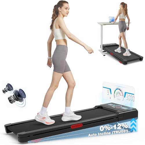 TRAILVIBER Walking Pad Treadmill with 12% 9-Level Auto Incline, 450 lbs Capacity and RGB LED Screen Under Desk Treadmill with Auto Incline and Hiking Mode, Compact Treadmills for Home Small/Office